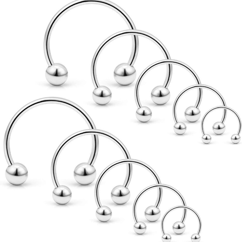 10PCS Silver Stainless Steel Horseshoe Septum Nose Ring Set for Body Piercing 6-